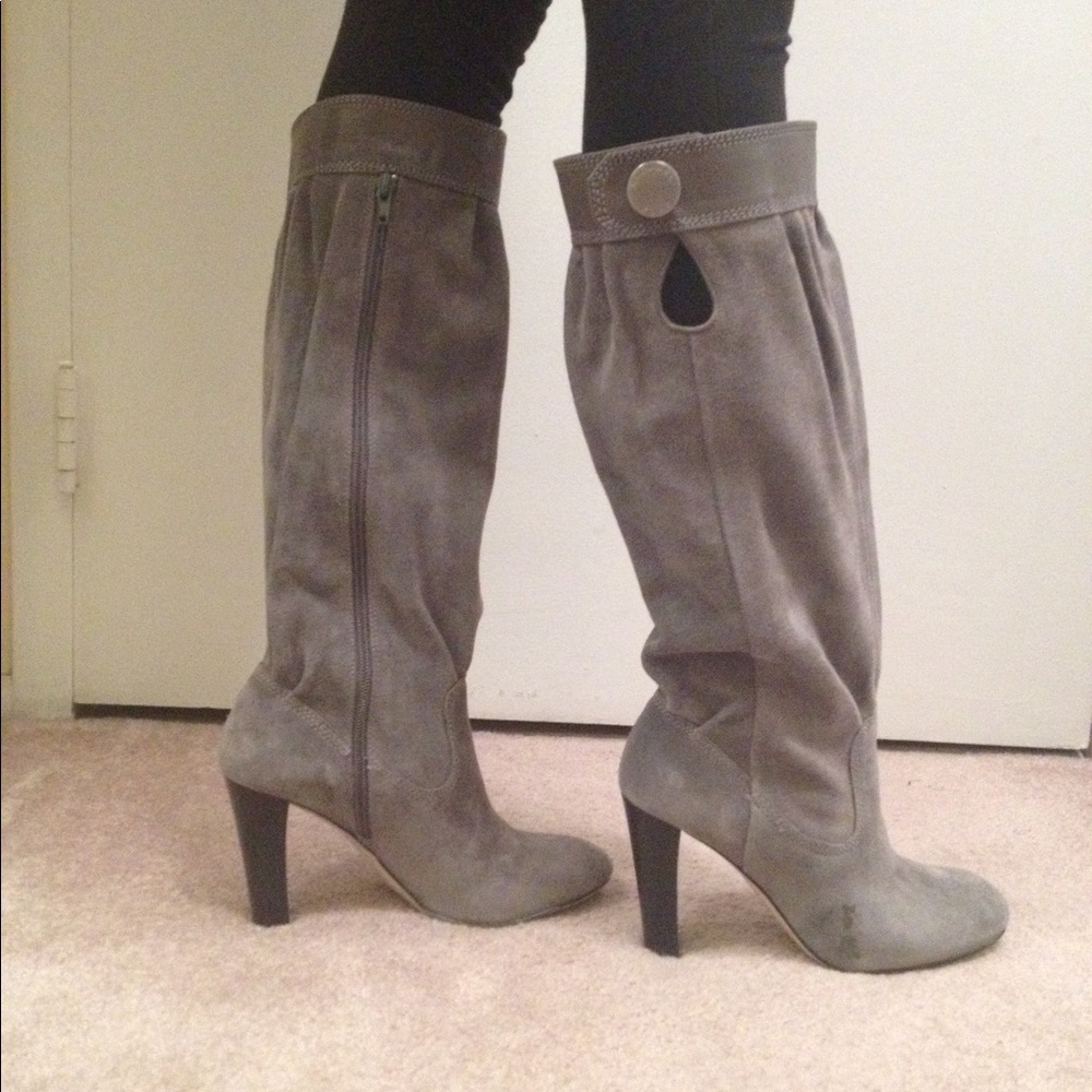 Michael Kor’s suede grey boots.